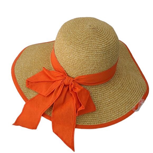 Charming Charlie broad brimmed floppy straw hat orange trim - Picture 2 of 8